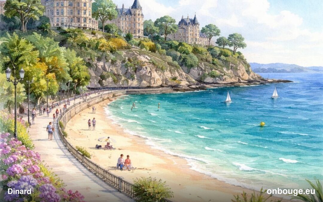 Aquarelle de Dinard, ses villas Belle Époque dominant la baie face à Saint-Malo