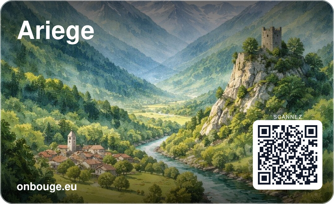 Aquarelle Ariège — carte OnBouge avec QR