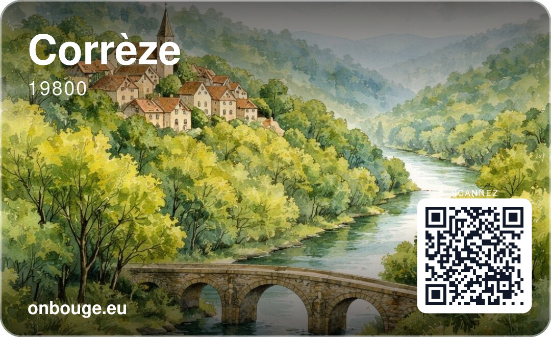 Aquarelle Corrèze — carte OnBouge avec QR