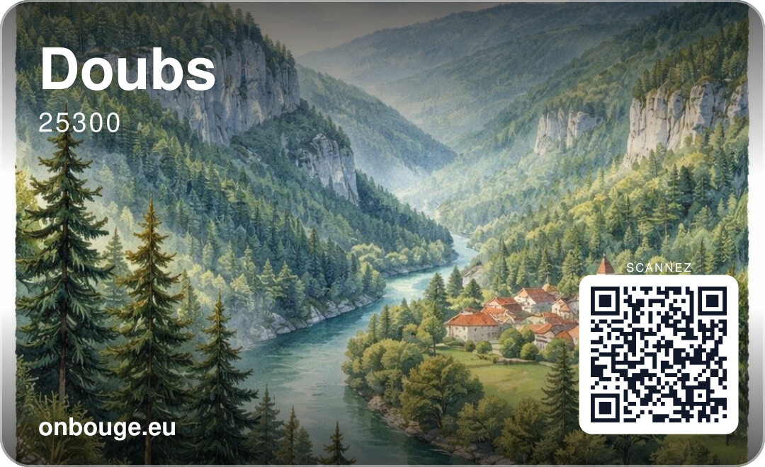 Aquarelle Doubs — carte OnBouge avec QR
