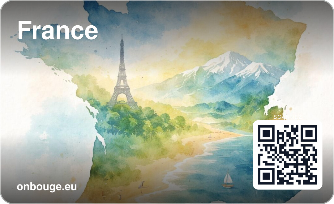 Aquarelle de la France — carte OnBouge avec QR