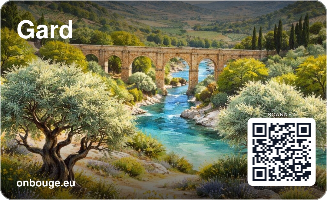 Aquarelle Gard — carte OnBouge avec QR