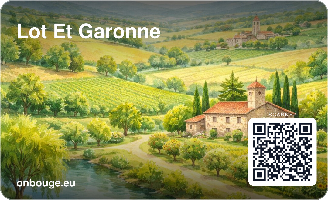 Aquarelle Lot-et-Garonne — carte OnBouge avec QR