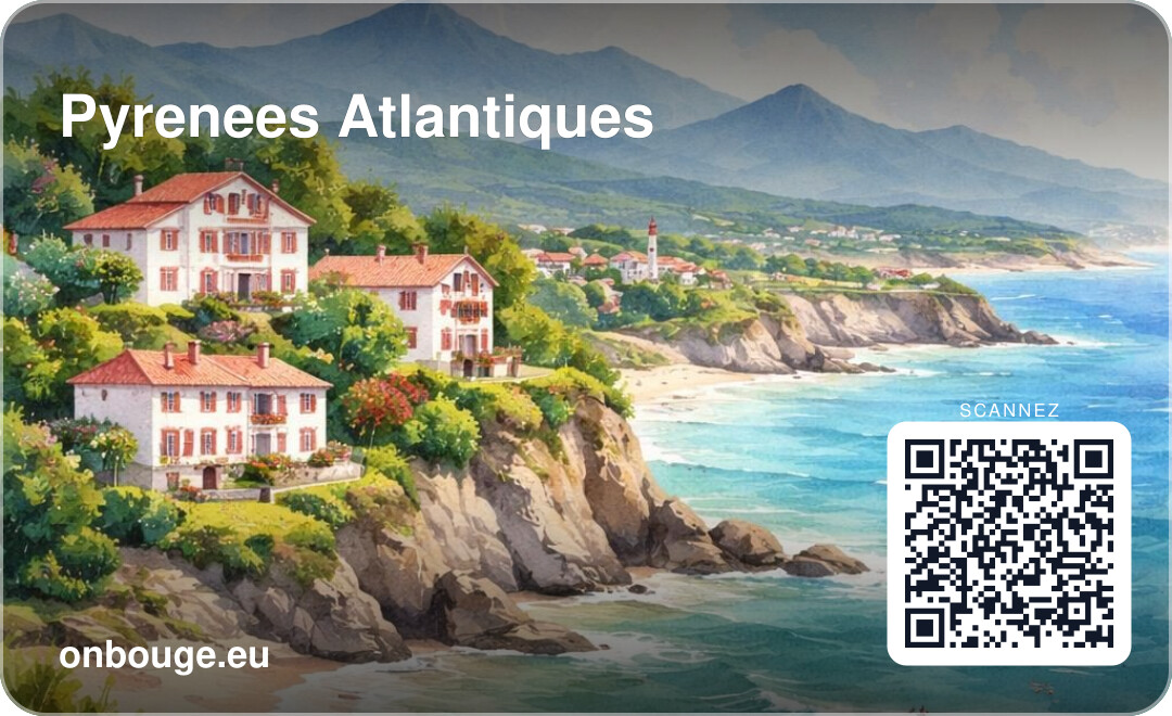 Aquarelle Pyrénées-Atlantiques — carte OnBouge avec QR