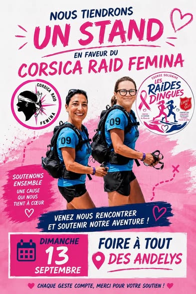 Nous tiendrons un stand en faveur du Corsica Raid Femina