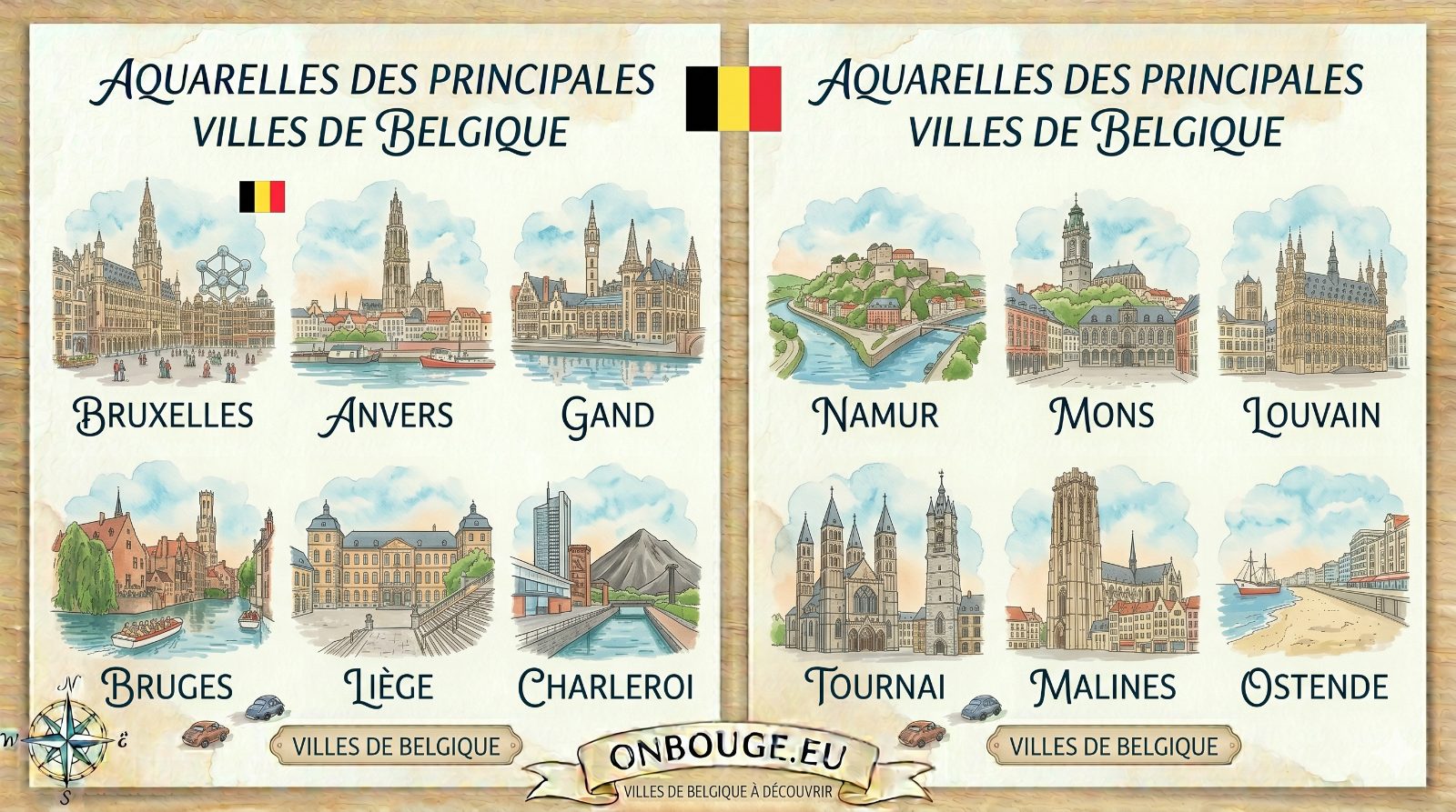 Aquarelles des principales villes