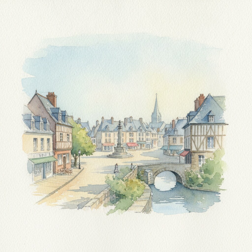 Condé-sur-Vire — acuarela — Francia