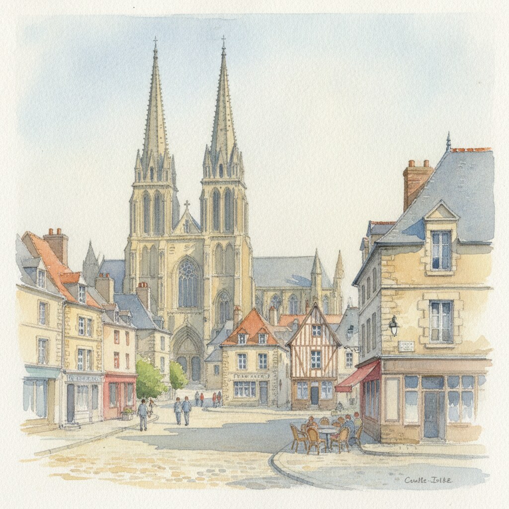 Coutances — aquarelle — France