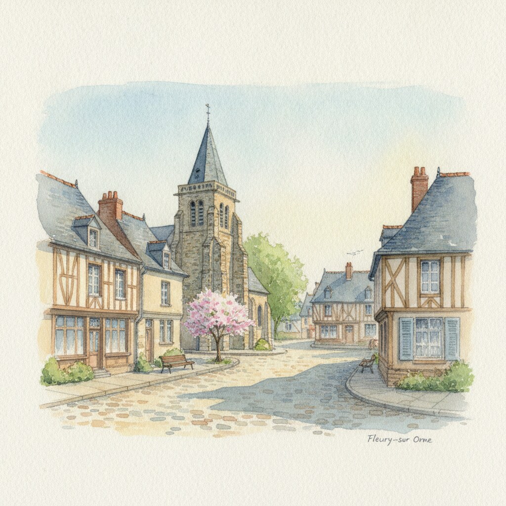 Fleury-sur-Orne — acuarela — Francia