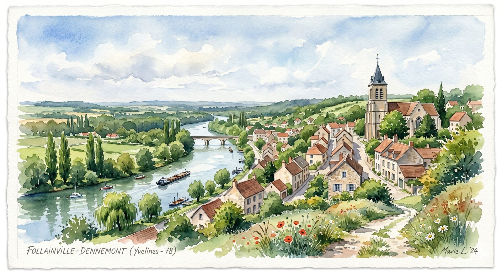Follainville-Dennemont — aquarelle — France