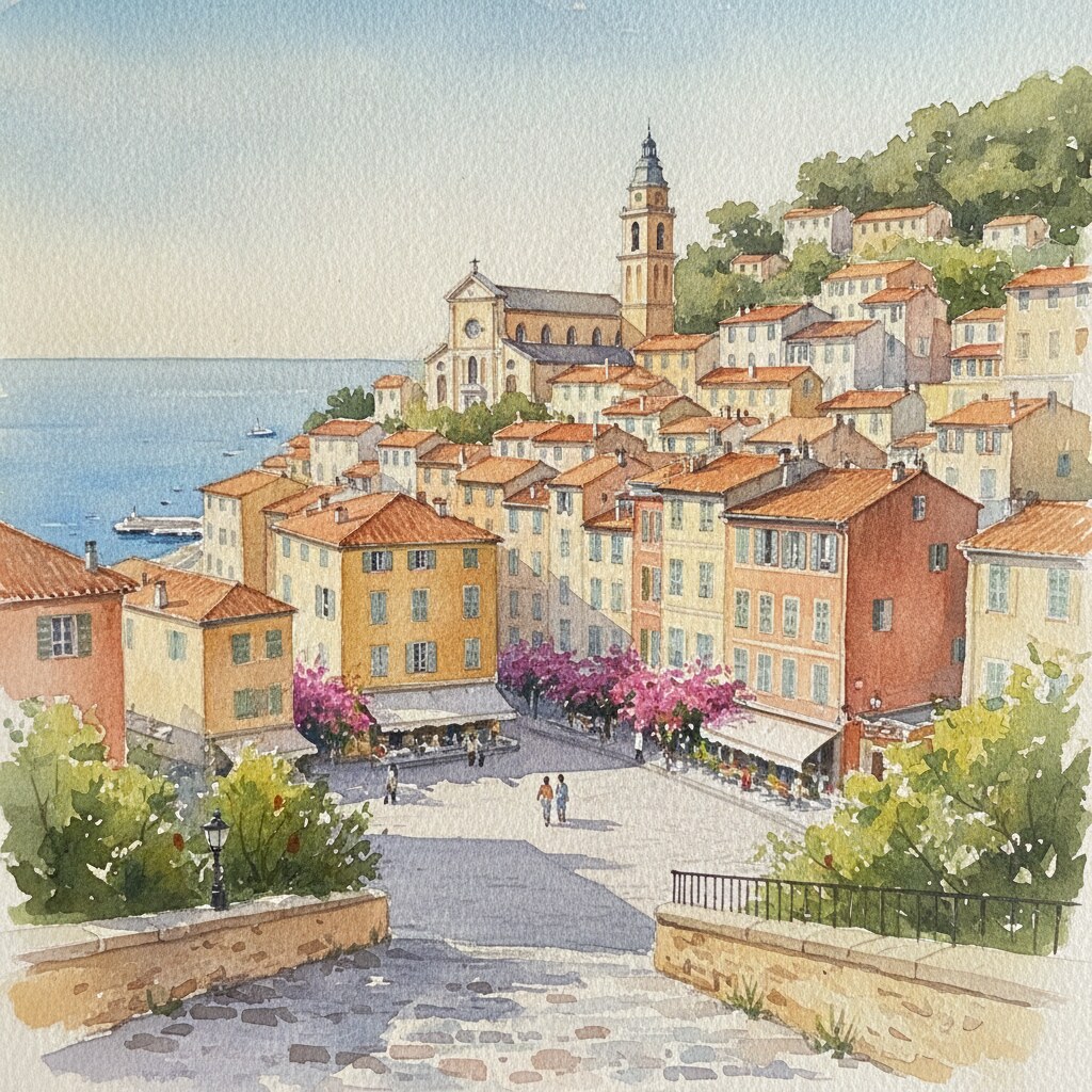 Menton — aquarelle — France