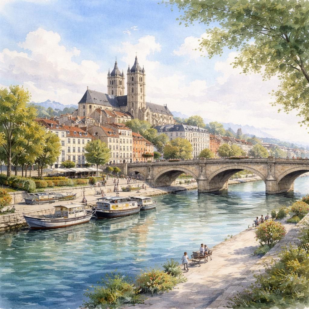 Poissy — aquarelle — France